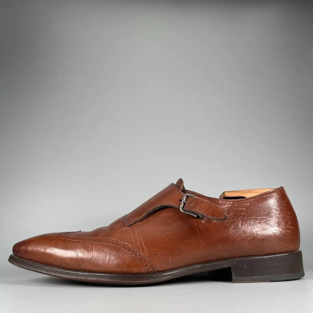 Mezlan Men’s Size 10.5 Brown Leather Brogue Monk Strap Oxford Dress Shoes Casual
